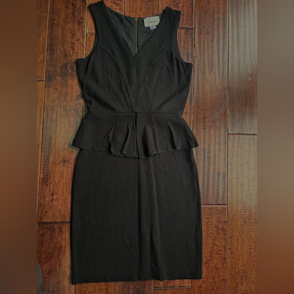Anthropologie Ganni Textured Black Dress with Zipper
